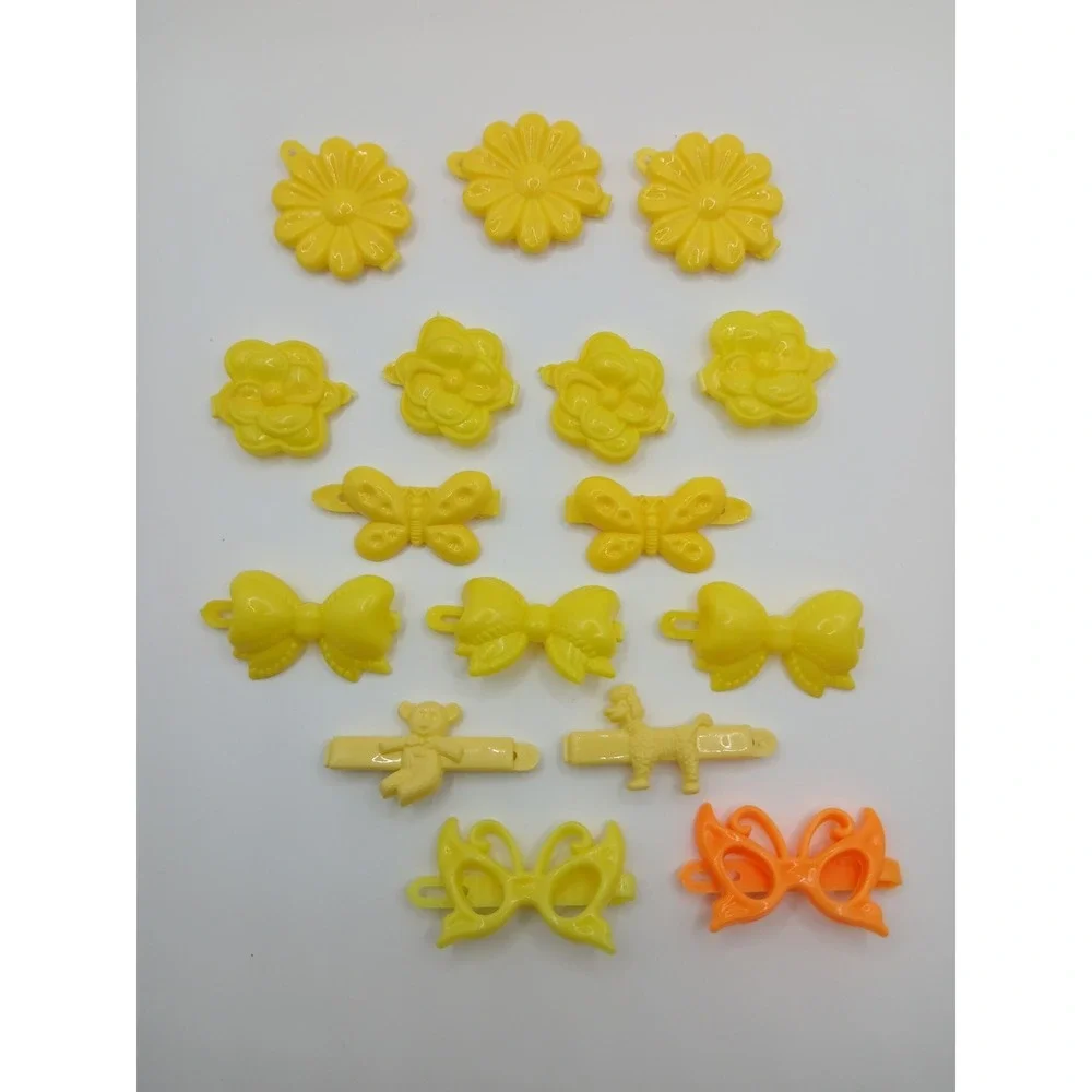 Lot 16 Vintage Childs‎ Snap Tight Plastic Hair Clip Barrettes Kids Goody Yellow